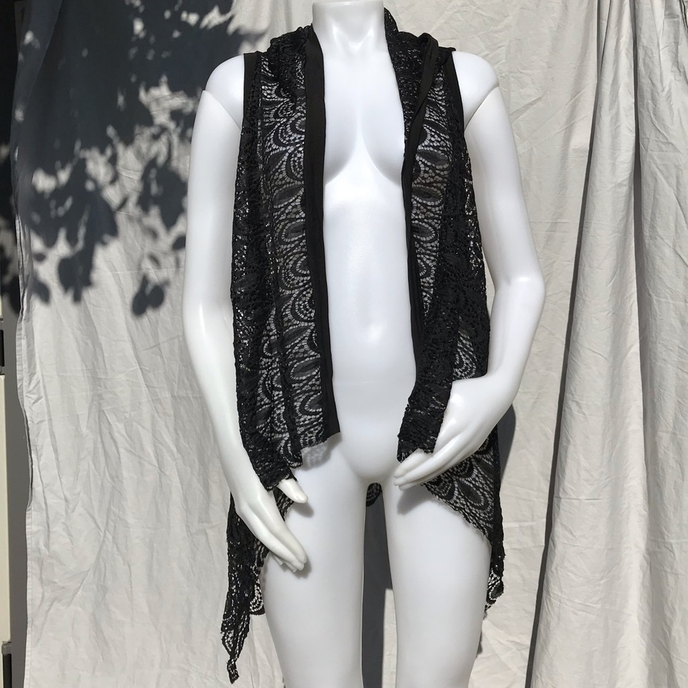 Black lace hooded vest
